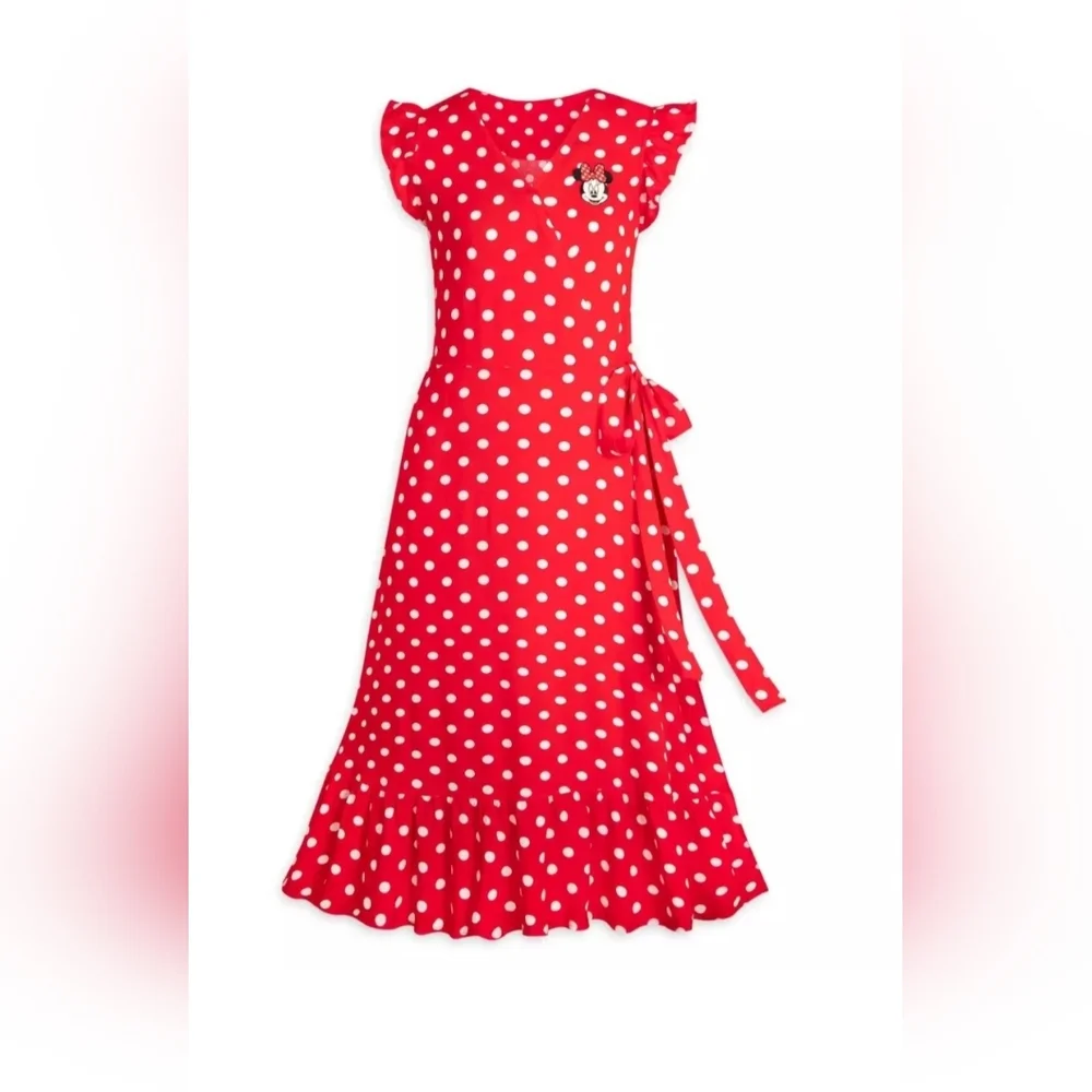 Disney Minnie Mouse Polka Dot Midi-Wrap Dress,Adjustable ties at waist. Small - Picture 3 of 8